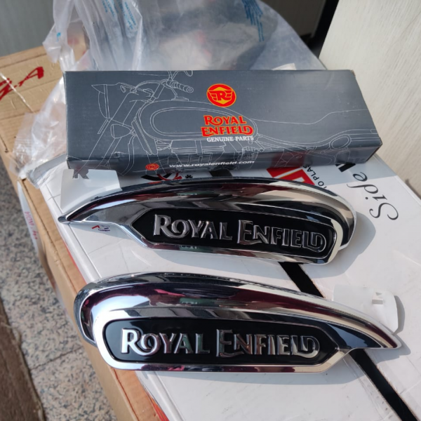 Royal Enfield R logo stickers in custom colors and sizes